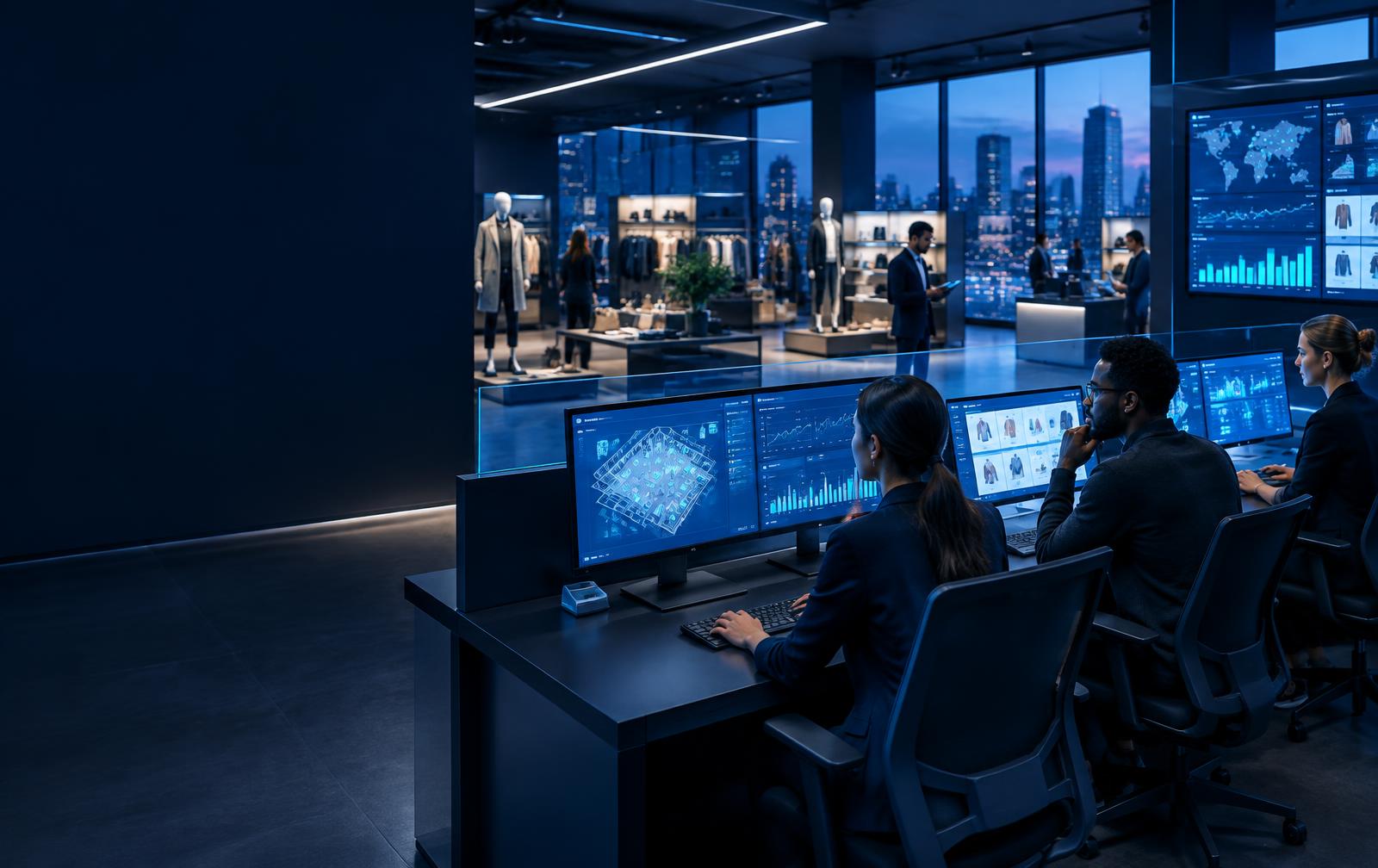 Retail technology team monitoring connected store operations